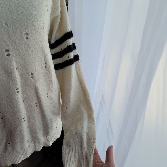 Gilded Intent Cream and Black Crew Neck Boyfriend Sweater - Picture 3 of 6